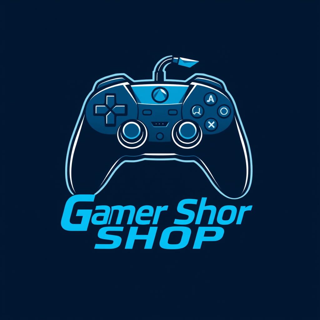 Gamer Shop logo featuring gaming controller and text in modern blue design