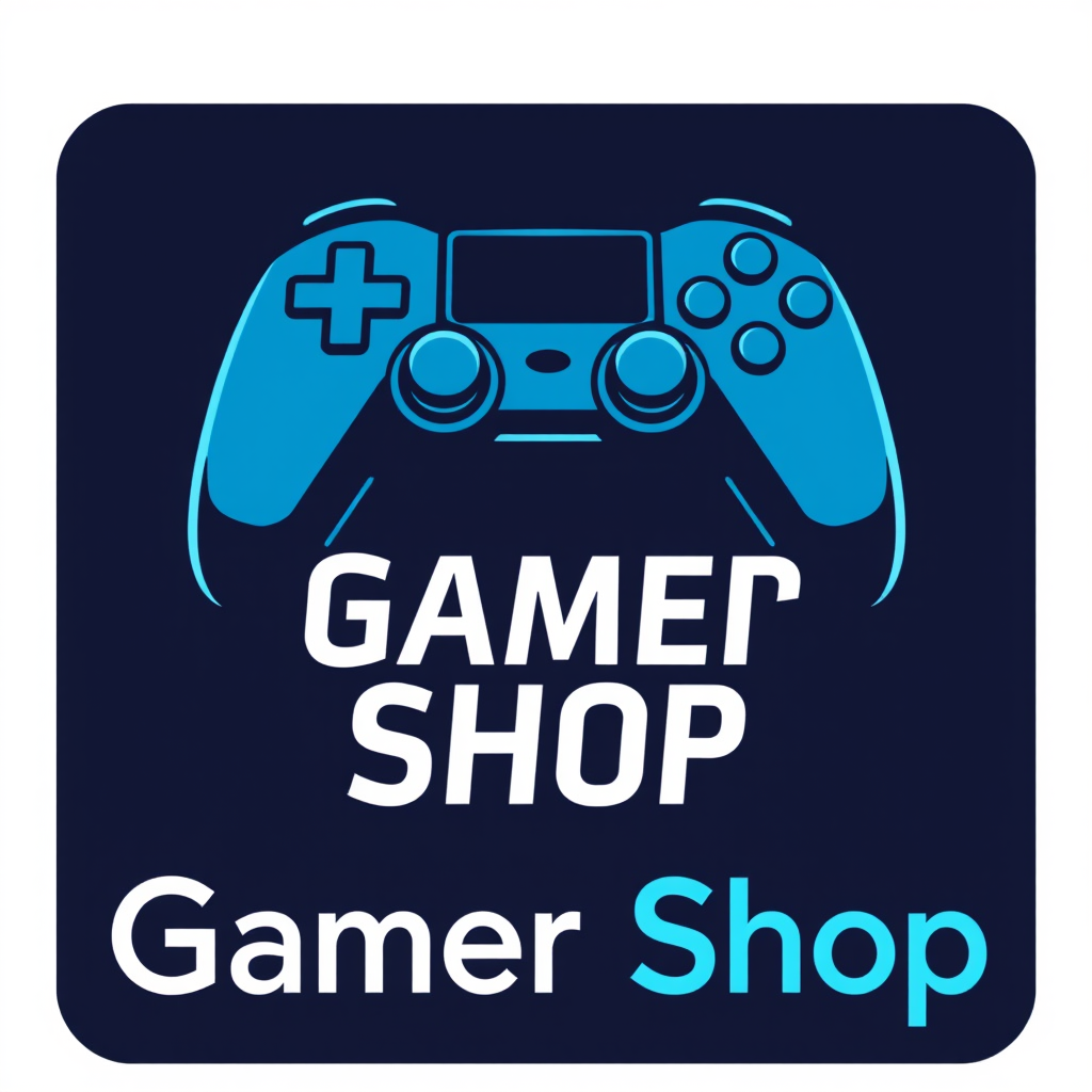 Gamer Shop logo featuring gaming controller and text in modern blue design