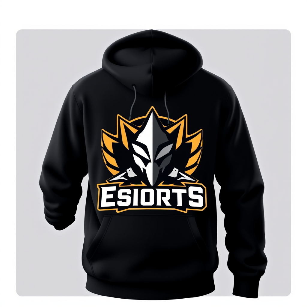 Gaming hoodie featuring modern esports team logo design with competitive gaming elements and professional styling